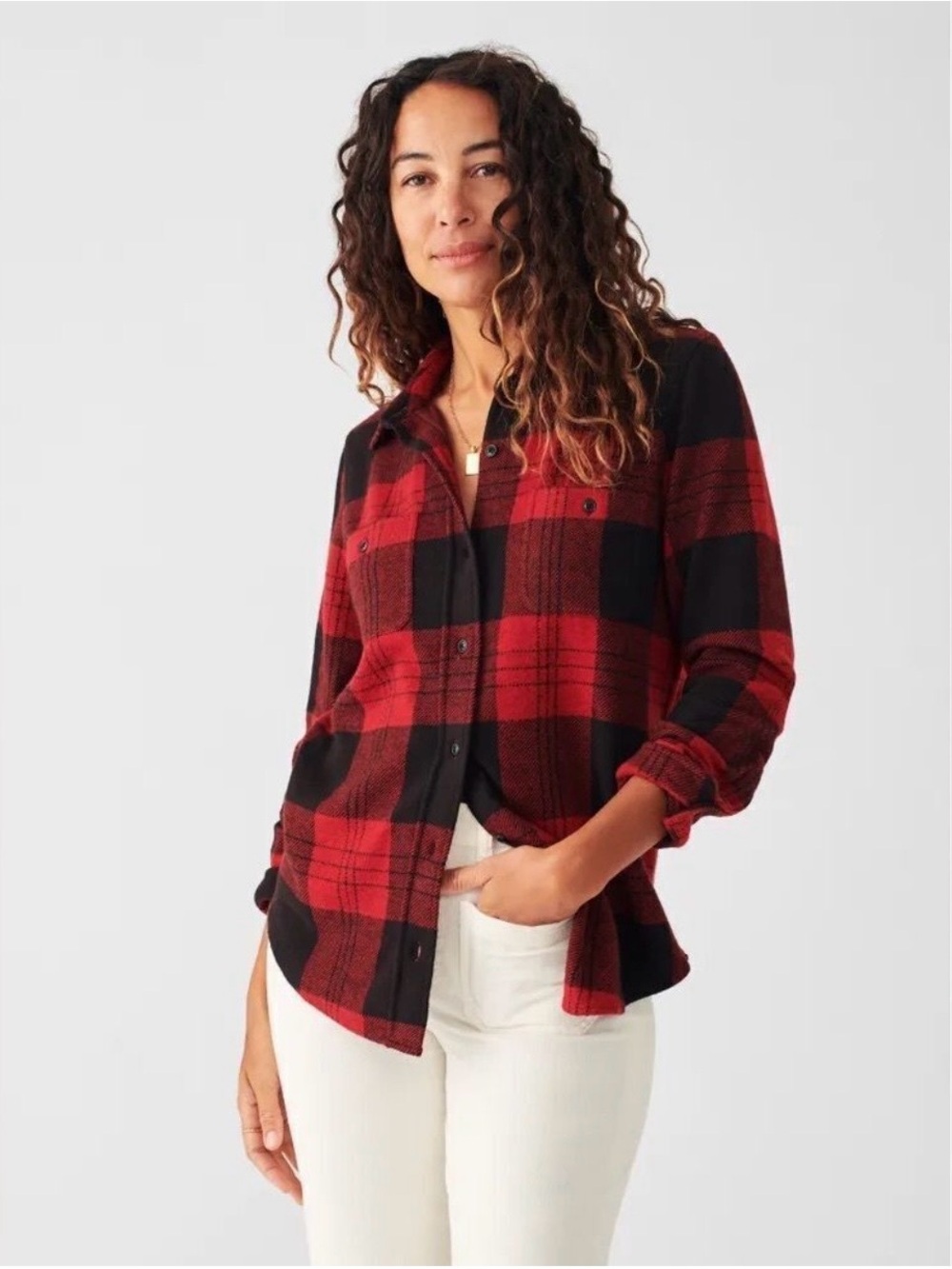 Faherty Legend Sweater Shirt in Orchard House Plaid Red & Black New NWT Medium